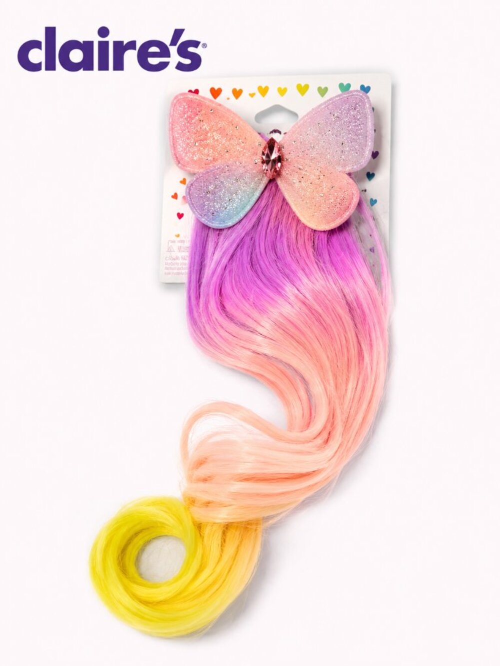 NEW Claire's Butterfly Hair Extension Clip Pink Purple Peach Yellow Ombre